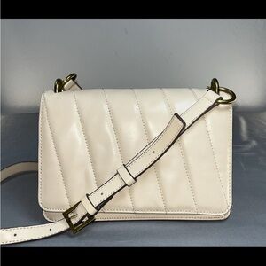 Antonio Melani Roan Leather‎ Flap Crossbody Sling Purse Beige